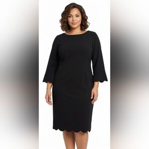 NWT Talbots Black Scallop-Hem Sheath Dress with 3/4 Sleeves Size 16P